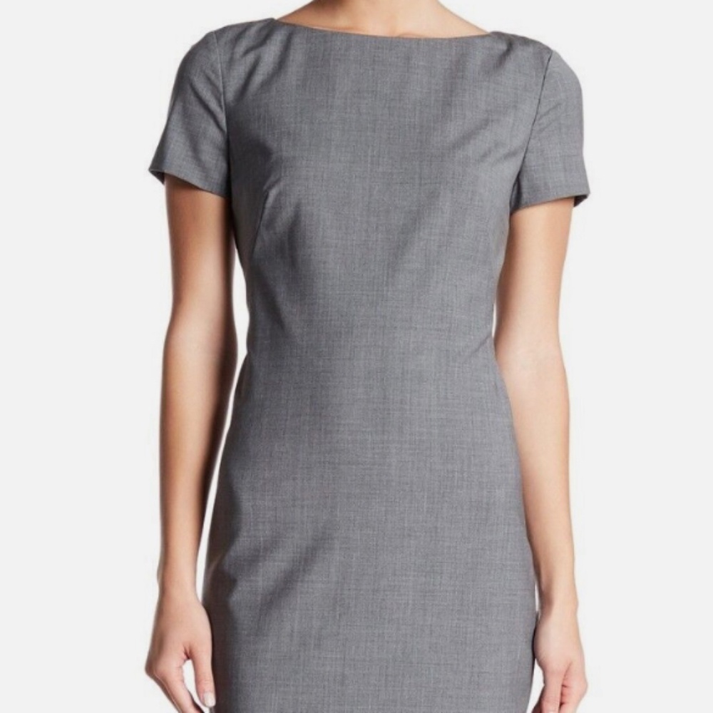 Theory Betty Continuous Wool Short Sleeve Dress Grey Melange